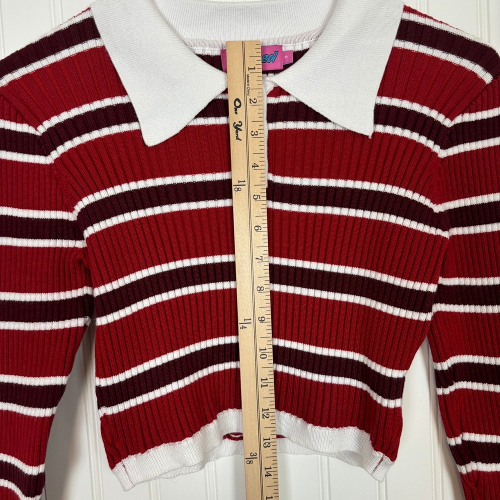 Edikted Striped Crop Top Womens S Red Ribbed Polo Y2K Retro Preppy Academia - Picture 8 of 12